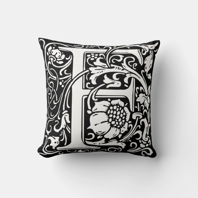Letter F Medieval Monogram Art Nouveau Throw Pillow (Front)