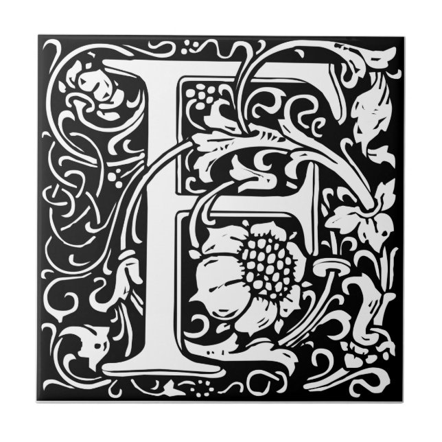 Letter F Medieval Monogram Art Nouveau Tile (Front)