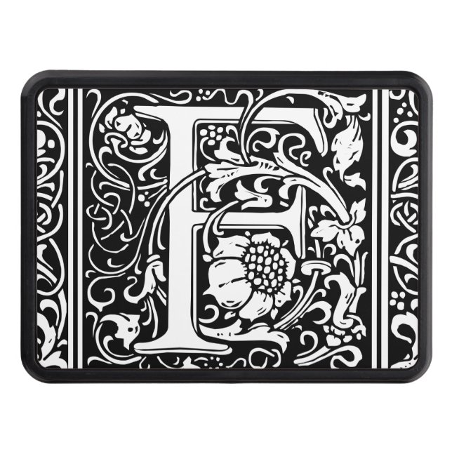 Letter F Medieval Monogram Art Nouveau Tow Hitch Cover (Front)