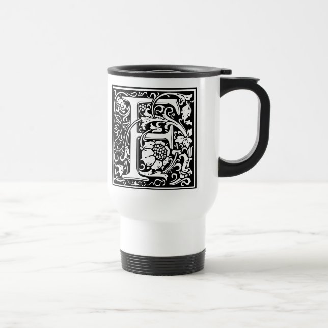 Letter F Medieval Monogram Art Nouveau Travel Mug (Right)