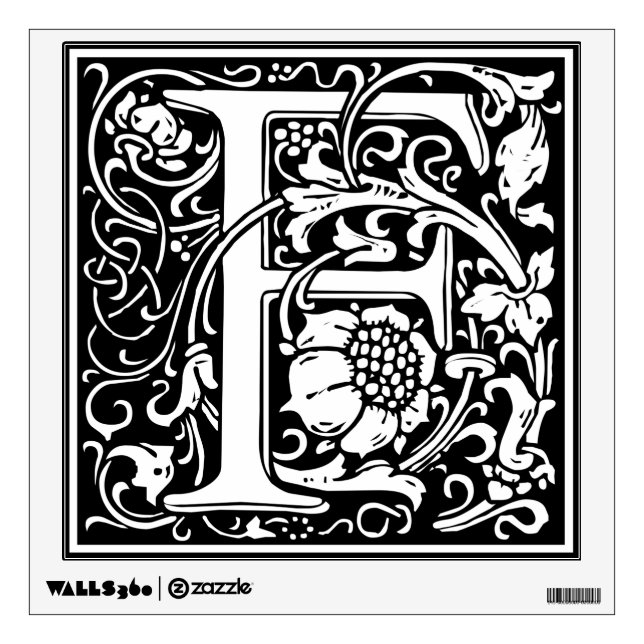 Letter F Medieval Monogram Art Nouveau Wall Decal (Front)
