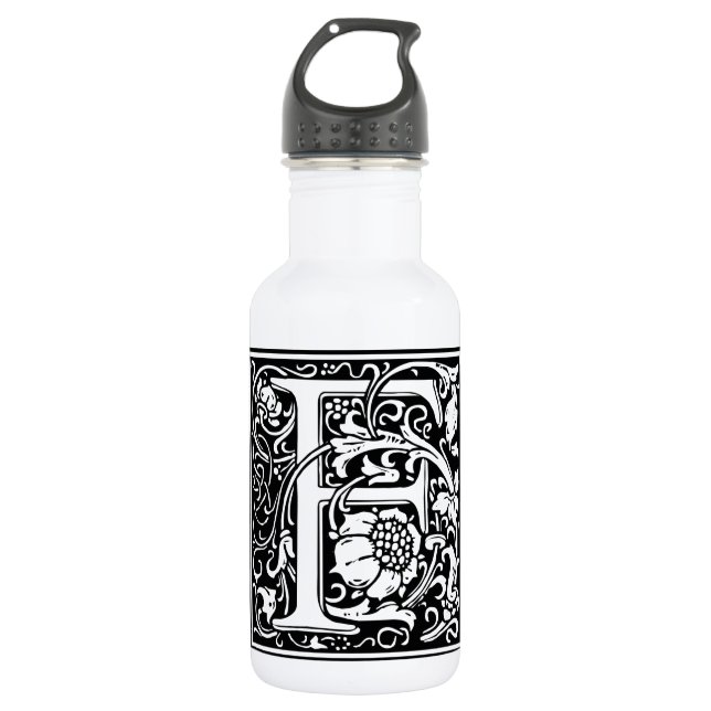 Letter F Medieval Monogram Art Nouveau Water Bottle (Front)