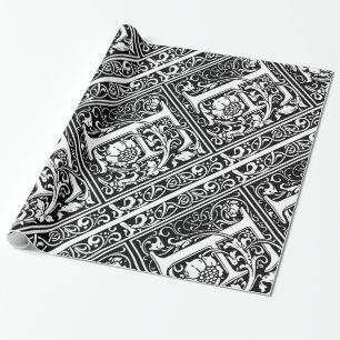 Letter F Medieval Monogram Art Nouveau Wrapping Paper