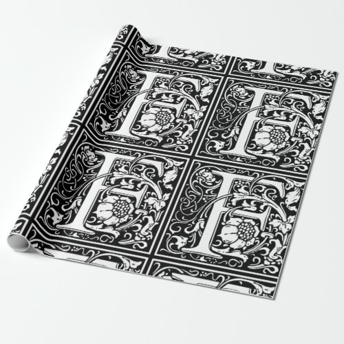 Letter F Medieval Monogram Art Nouveau Wrapping Paper