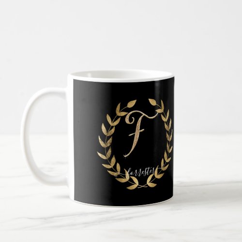Letter F Monogram Black n Gold Script Name Coffee Mug