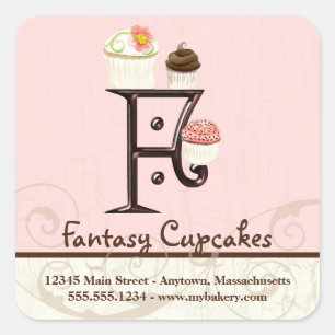 Letter F Monogram Cupcake Logo Business Stickers