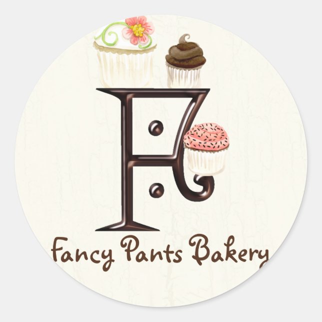 Letter F Monogram Cupcake Logo Business Stickers (Front)