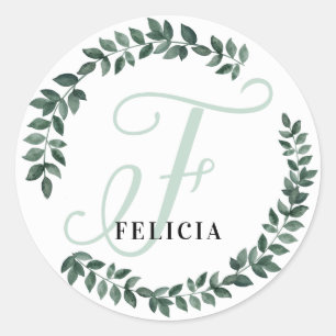 Letter F Monogram Custom Name Minimalist Botanical Classic Round Sticker
