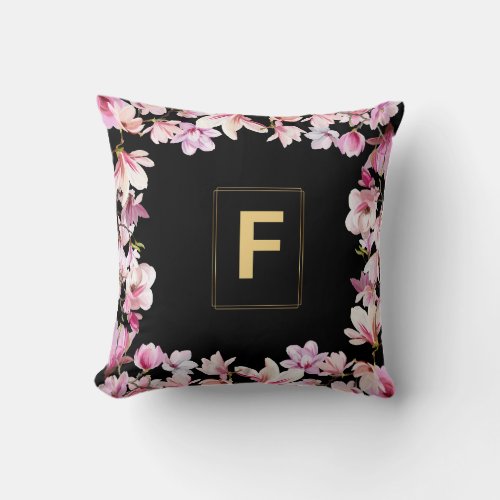 Letter F Monogram Floral cute Frame Throw Pillow