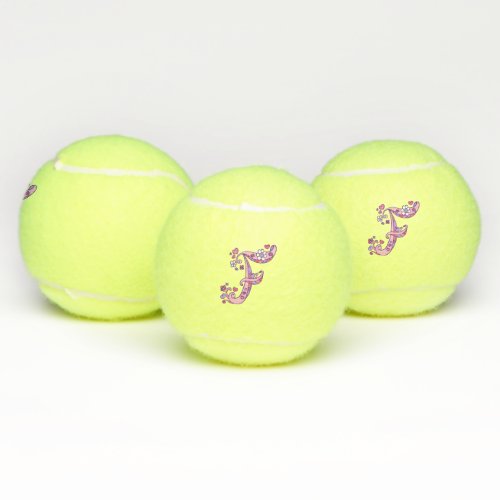 Letter F monogram girls personalized doodle art Tennis Balls