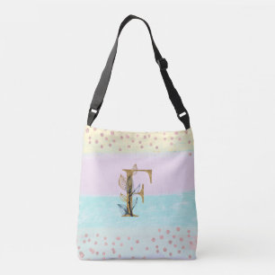 *~ LETTER F Monogram Gold Glitter Pastel Colors Crossbody Bag