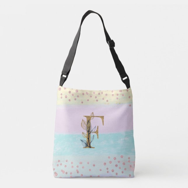*~ LETTER  F  Monogram Gold Glitter Pastel Colors Crossbody Bag (Back)