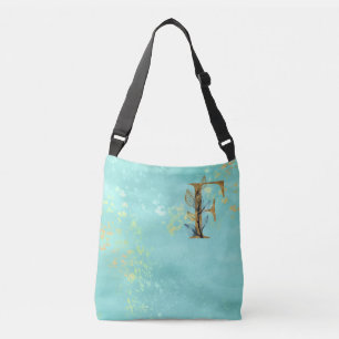 *~* LETTER F -Monogram Gold Glitter Turquoise Blue Crossbody Bag