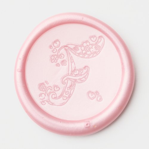 Letter F monogram hearts and flower line art Wax Seal Sticker