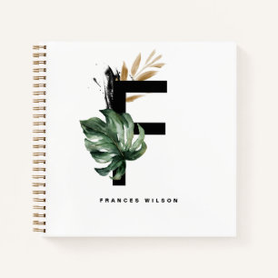 Letter F Monogram Tropical Leaves Personalized Notebook