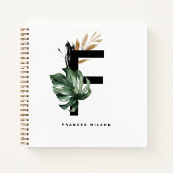 Letter F Monogram | Tropical Leaves Personalized Notebook by KeikoPrints at Zazzle