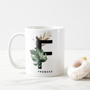 Letter F Monogram Tropical Monstera Personalized Coffee Mug