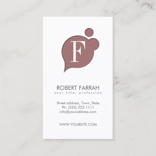 Letter F Pale Red Cloud Monogram Business Card (Front)
