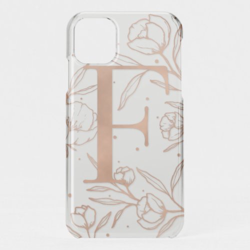 Letter F Rose Gold Monogram Botanical Illustration iPhone 11 Case