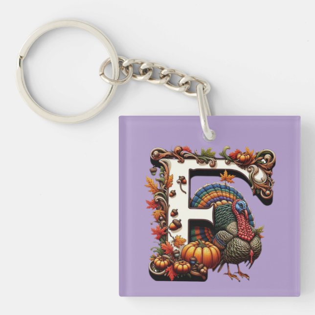Letter f Thanksgiving gift style  Keychain (Front)