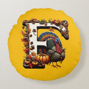 Letter f Thanksgiving gift style  Round Pillow