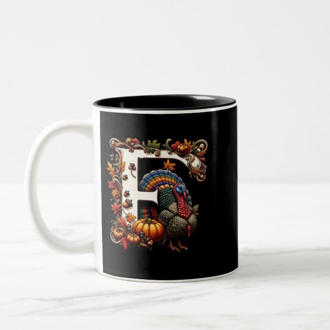 Letter f Thanksgiving gift style  Two-Tone Coffee Mug (Left)