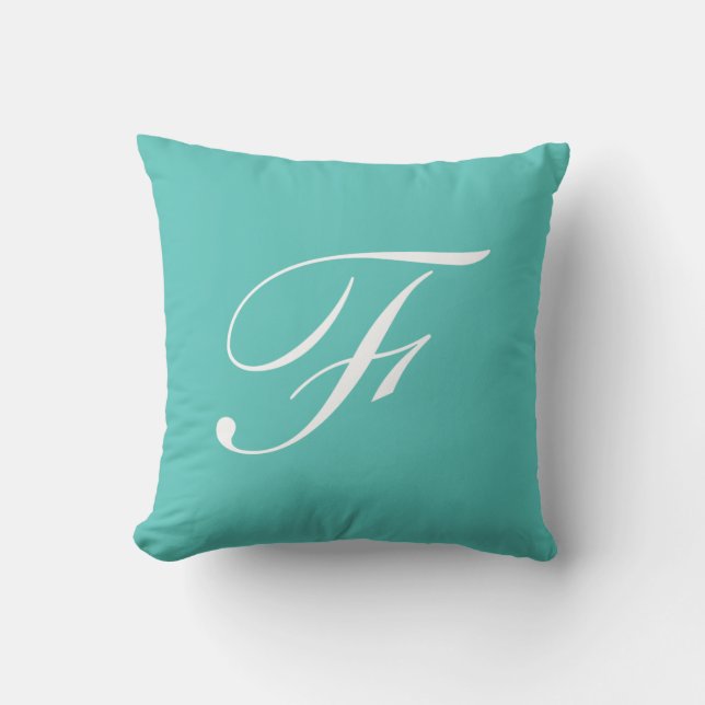 Letter F Turquoise Monogram Pillow (Front)