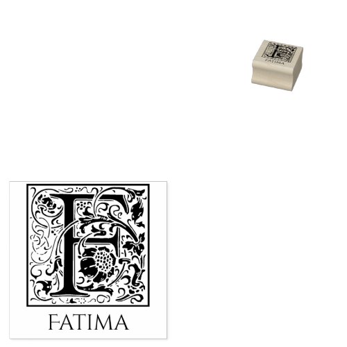 Letter F Vintage First Letter with Custom Name Rubber Stamp
