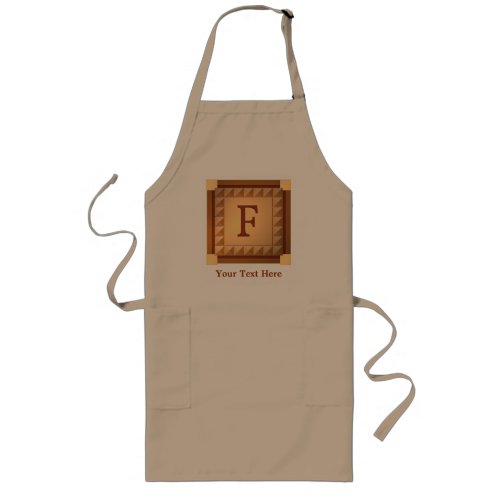 Letter F Wood Look Initial with Custom Text Long Apron