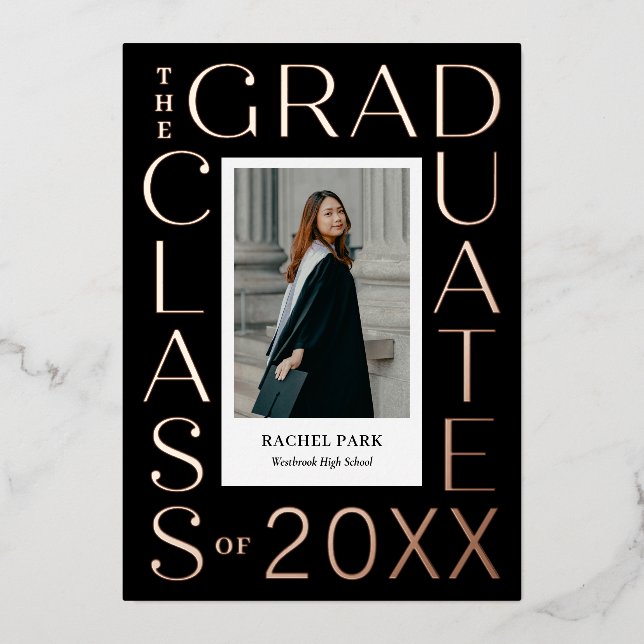 Letter Frame Foil Graduation Announcement Invite (Front)