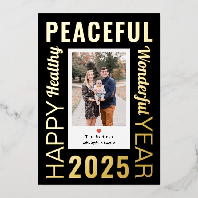 Letter Frame Foil Modern Happy New Year Photo Card (Front)
