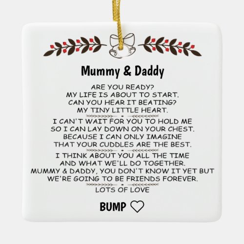 Letter From Baby Bump To Mommy  Daddy To Be  Ceramic Ornament