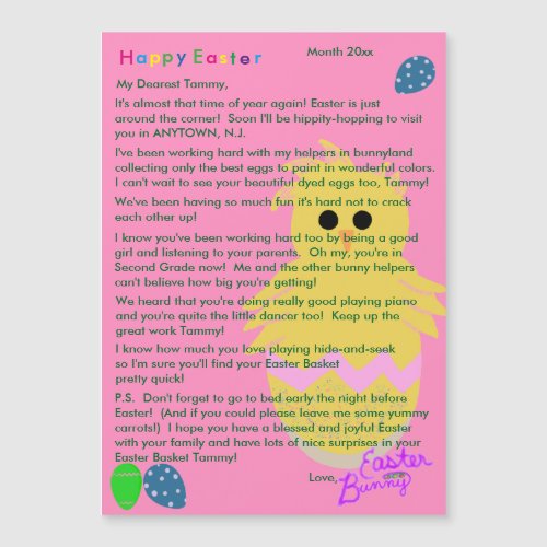 Letter from Easter Bunny Pink Yellow Chick Egg