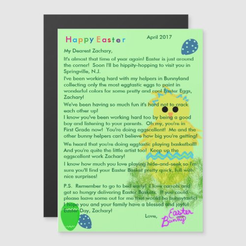 Letter from Easter Bunny Yellow Blue Chick Egg