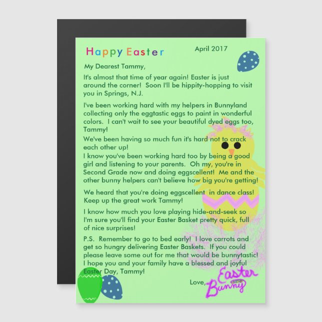 Letter from Easter Bunny Yellow Pink Chick Egg (Front/Back)