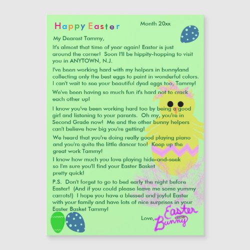 Letter from Easter Bunny Yellow Pink Chick Egg