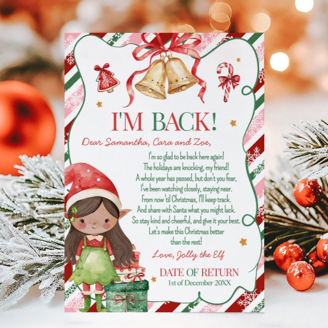 Letter from Elf Christmas Girl Letter Card (Letter from Elf Christmas Brown Hair Light Brown Girl Letter Card )