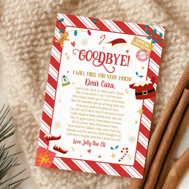 Letter from Elf Christmas Goodbye Letter Card (Farewell Letter from Elf Goodbye Letter Card)