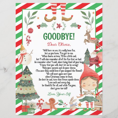 Letter from Elf Goodbye Farewell Christmas Girl
