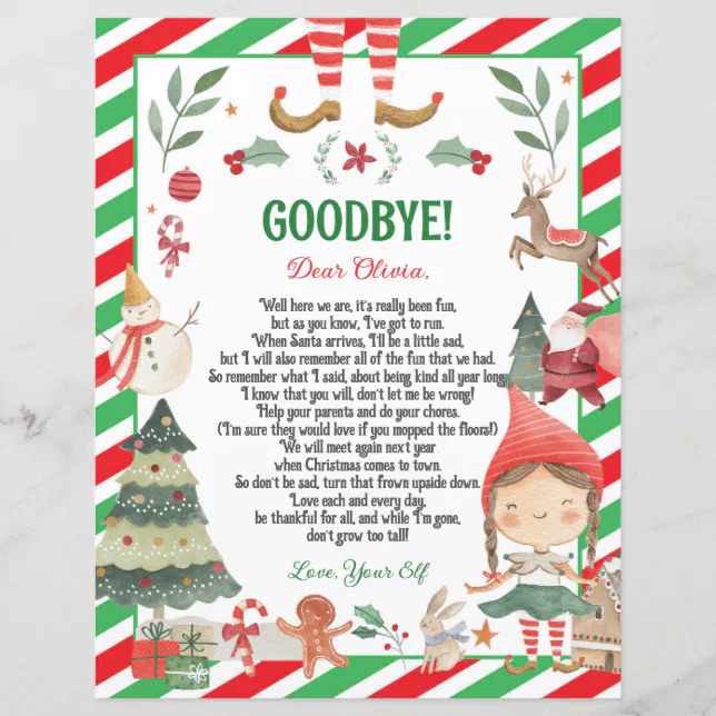 Letter from Elf Goodbye Farewell Christmas Girl | Zazzle