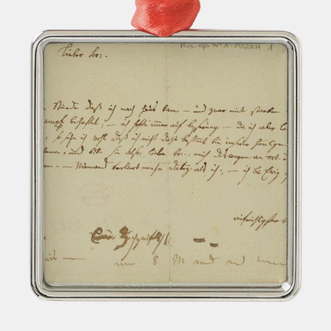 Letter from Mozart to a freemason, January 1786 Metal Ornament (Front)