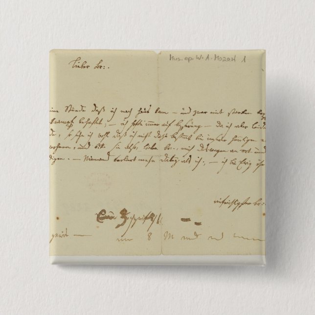 Letter from Mozart to a freemason, January 1786 Pinback Button (Front)