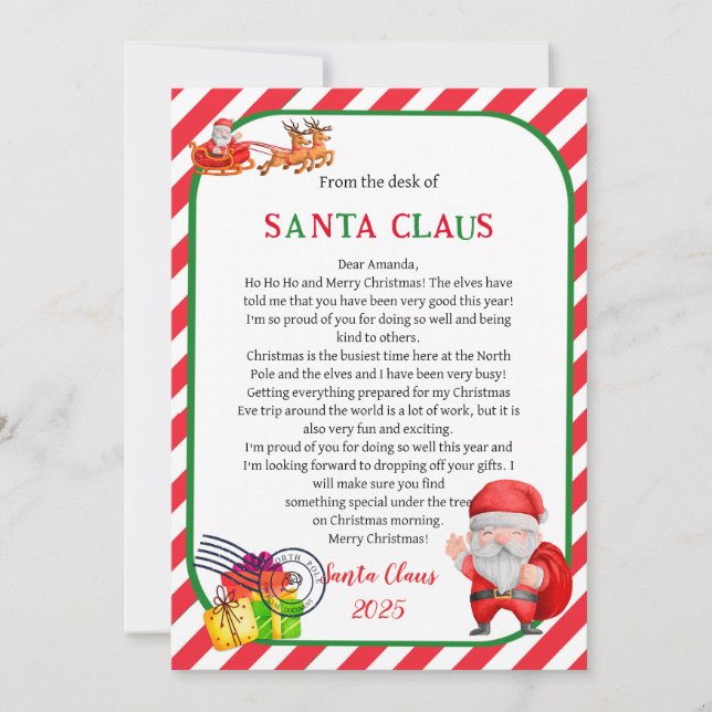Letter From Santa Claus Christmas Card (Front)