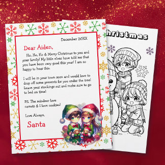 Letter from Santa Cute Watercolor Anime Elves