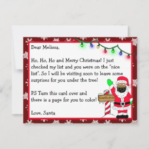 Letter from Santa for Kids + Coloring Page on Back Postcard