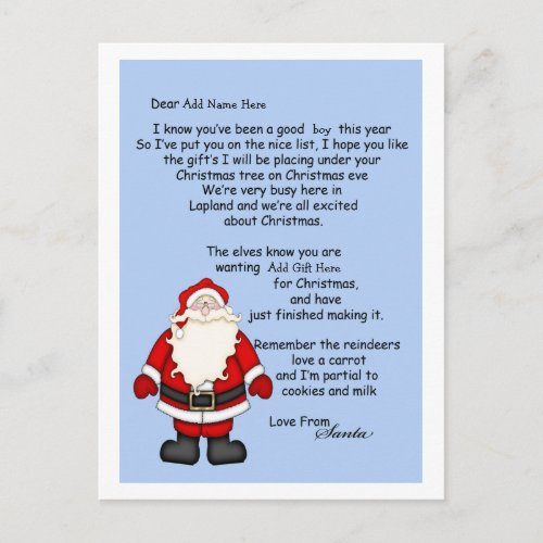 Letter From Santa Holiday Postcard
