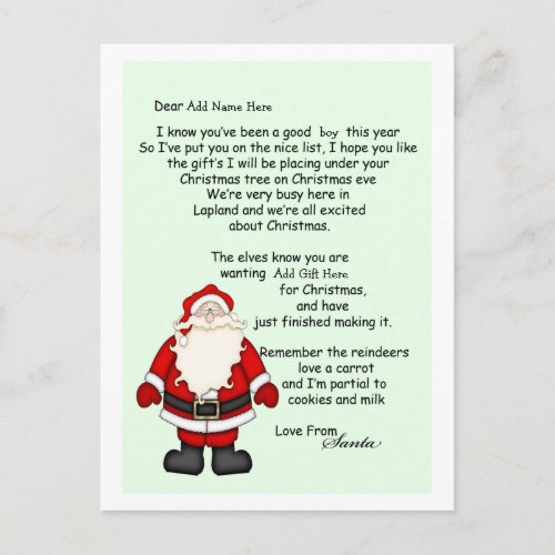 Letter From Santa Holiday Postcard