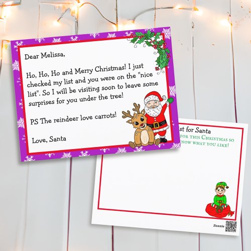 Letter from Santa Nice List for Kids Postcard