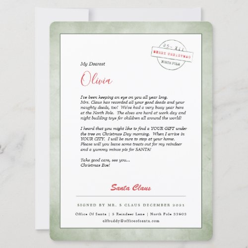 Letter From Santa North Pole Holiday Card