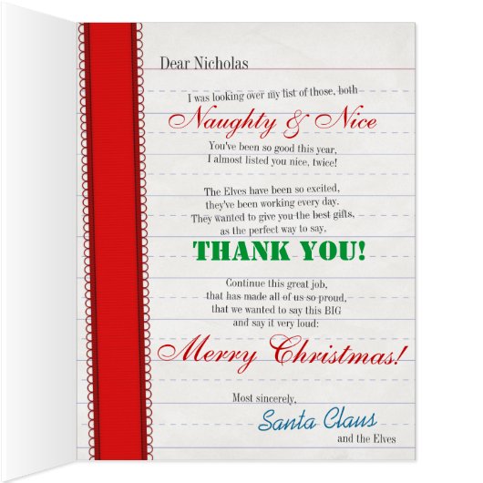 Letter From Santa personalized LARGE greeting card (Inside (Right))